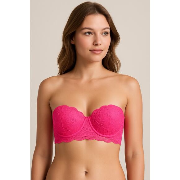 Aerie Bra Balconette Hot Pink Lace Underwire 34D No Straps GUC - Picture 1 of 5